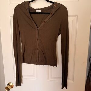 James Perse Brown Button up Long Sleeve with Hoodie